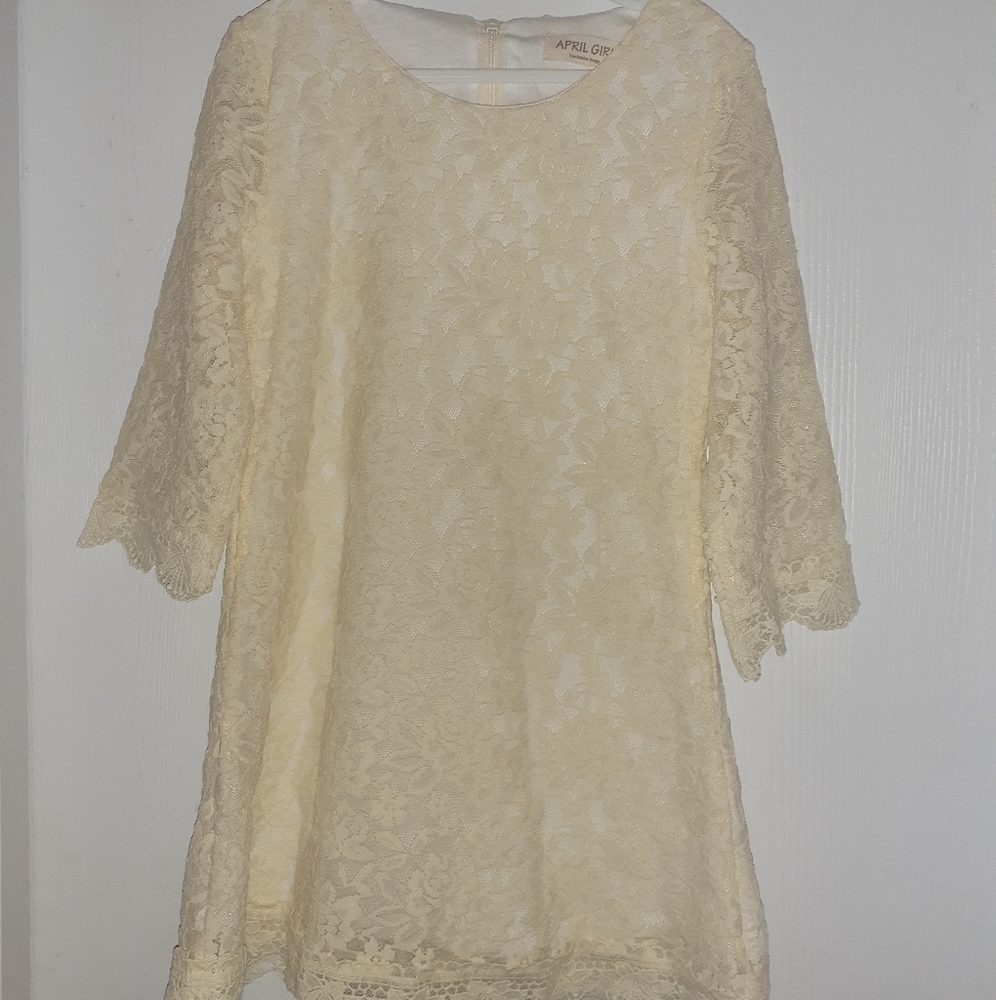 Girl Cream Flower Lace Dress